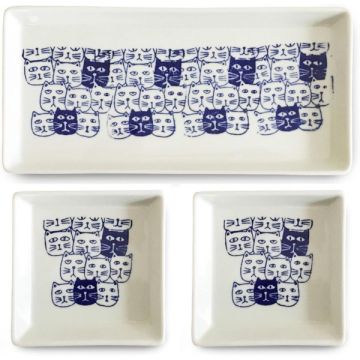 HASAMI WARE JAPANESE NEKO CAT PATTERN SQUARE PLATE SET