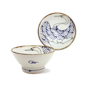 HASAMI WARE CRANE TURTLE MOTIF RICE BOWL