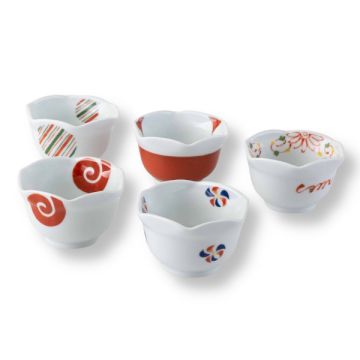 HASAMI WARE RED PAINTING SMALL BOWL SET OF 5