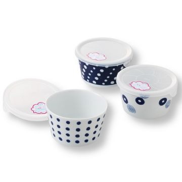 HASAMI WARE STORAGE BOWLS WITH LIDS SET OF 3