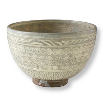 KIYOMIZU WARE MISHIMA FLOWER PATTERN MATCHA BOWL