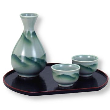 KUTANI WARE BLUE MOUNTAIN JAPANESE SAKE SET