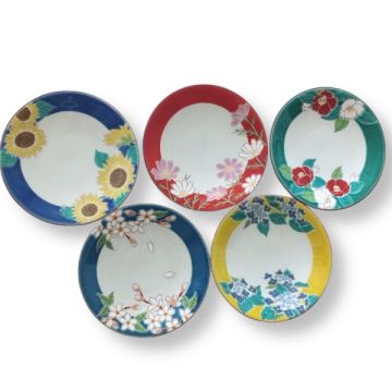 KUTANI WARE FOUR SEASONS FLOWER PLATES SET OF 5