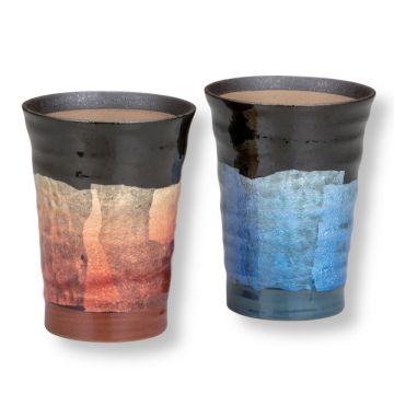 KUTANI WARE GIN-SAI SILVER GLAZE PAIR FREE CUPS