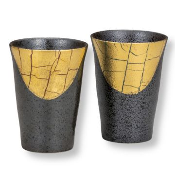 KUTANI WARE GOLD LEAF KINPAKU SAI PAIR CERAMIC BEER GLASSES
