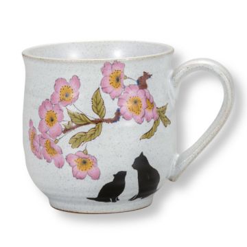 KUTANI WARE JAPANESE CERAMIC CAT AND SAKURA MUG