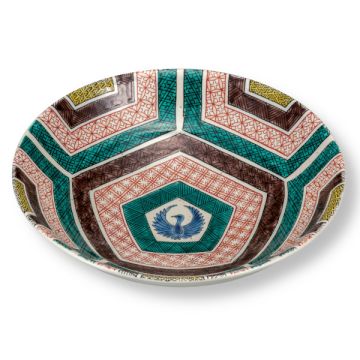 KUTANI WARE JAPANESE PORCELAIN BOWL STONE PAVEMENT ISIDATAMI 24CM