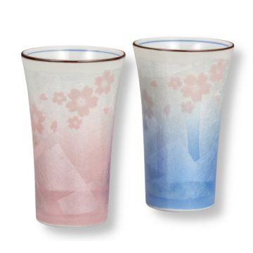 KUTANI WARE SILVER-GLAZED SAKURA PAIR OF FREE CUPS