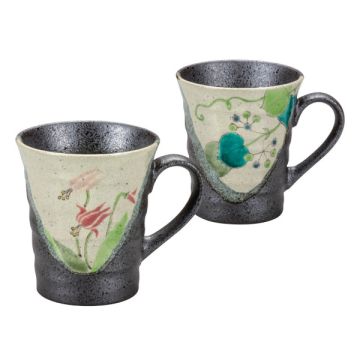 KUTANI WARE WILDFLOWER PAIR MUG WITH BOX