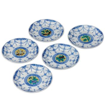 KUTANI WARE YOSHIDAYA PATTERN PLATE SET OF 5
