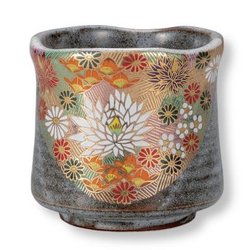 KUTANI WARE YUNOMI TEA CUP KINHANA-ZUME GOLD FLORAL DESIGN