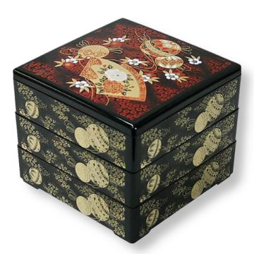 LACQUERWARE TEMARI PATTERN THREE-TIER OJU BOX