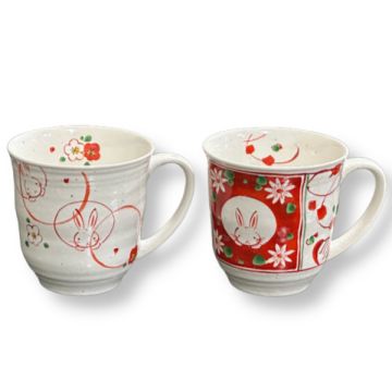 MINO WARE AKAE FLOWER RABBIT MUG SET OF 2