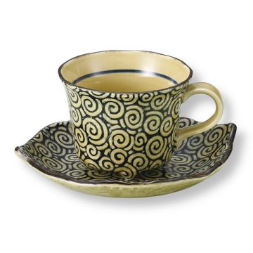 MINO WARE ARABESQUE PATTERN COFFEE CUP AND SAUCER