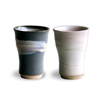 MINO WARE JAPANESE BEER CUP BLACK AND WHITE PAIR