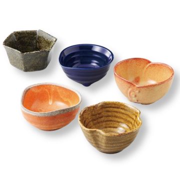 MINO WARE FIVE-COLOR JAPANESE CERAMIC APPETIZER BOWL SET