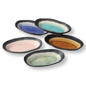 MINO WARE FIVE-GLAZE JAPANESE CERAMIC OVAL PLATE SET OF 5