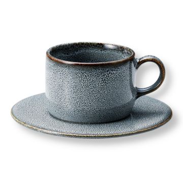 MINO WARE GLAZED GRAY COFFEE CUP AND FLAT PLATE SET MADE IN JAPAN