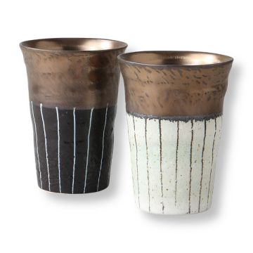 MINO WARE GOLD BRUSH TOKUSA FREE CUP PAIR SET