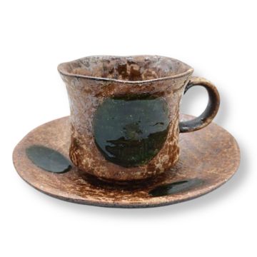 MINO WARE IGA ORIBE GLAZE COFFEE CUP AND SAUCER