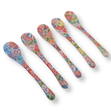 MINO WARE MIYABI YUZEN FLORAL PATTERN PORCELAIN SPOON SET OF 5