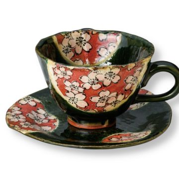 MINO WARE ORIBE SAKURA COFFEE CUP AND SAUCER