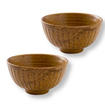 MINO WARE SHINOGI WALNUT BROWN SMALL RICE BOWL SET OF 2