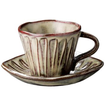 MINO WARE TOKUSA STRIPED PATTERN CUP AND SAUCER