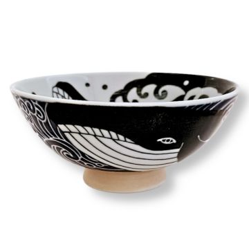 MINO WARE WAVES AND BLUE WHALE LARGE RICE BOWL
