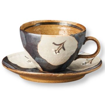 MINO WARE WHITE CAMELLIA COFFEE CUP & SAUCER