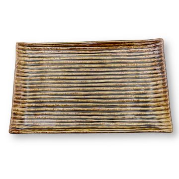 MINOWARE SHINOGI STRIPED CARAMEL BROWN RECTANGULAR PLATE