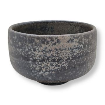 SHIGARAKI WARE YOUHEN BLACK SILVER CERAMIC MATCHA TEA BOWL